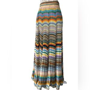 Vintage Pleated Accordion Rainbow Stripe Maxi Skirt Handmade